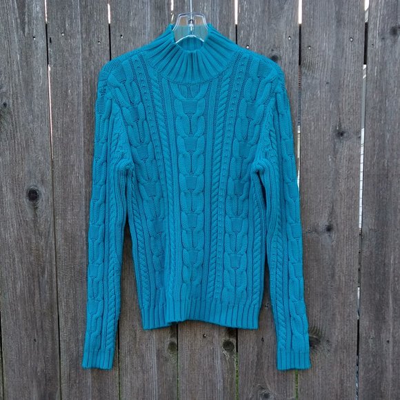 turquoise cable knit sweater